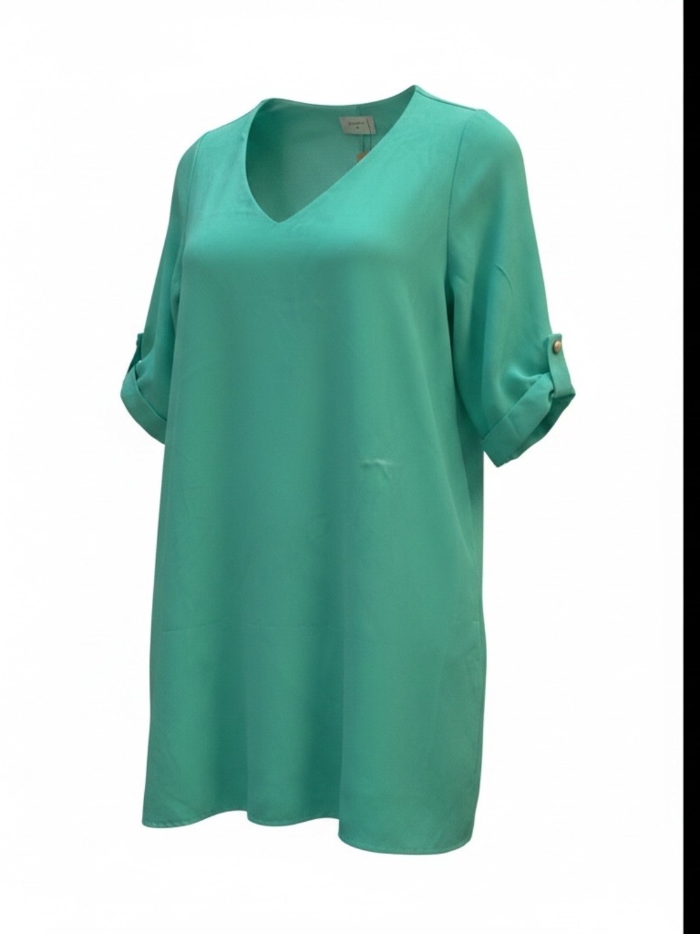 Everly Teal V-Neck Roll-Tab Tunic/Dress-Size Small